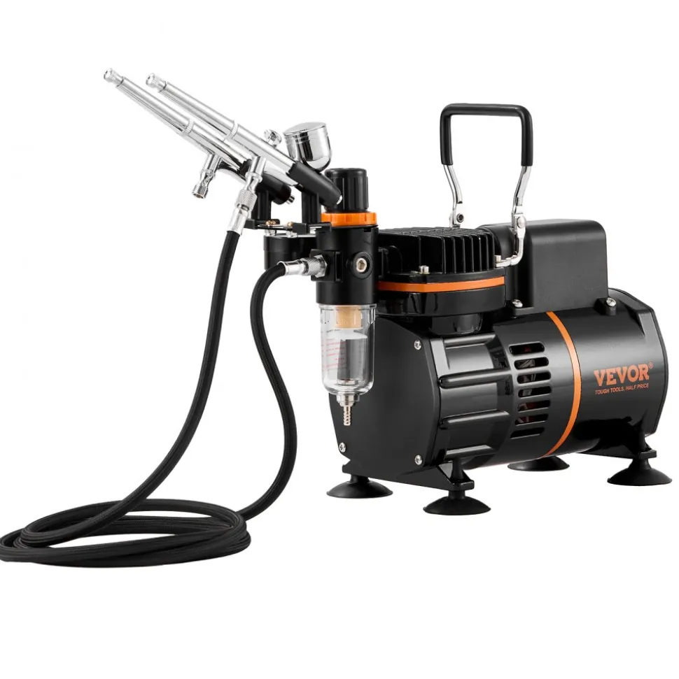 VEVOR Airbrush Kit, Dual Fan Air Compressor Professional Airbrushing System Kit with 3 Airbrushes, Holder, Color Mixing Wheel, Cleaning Brush Set, Air Brush Set for Art Nail Cookie Tattoo Makeup Cake