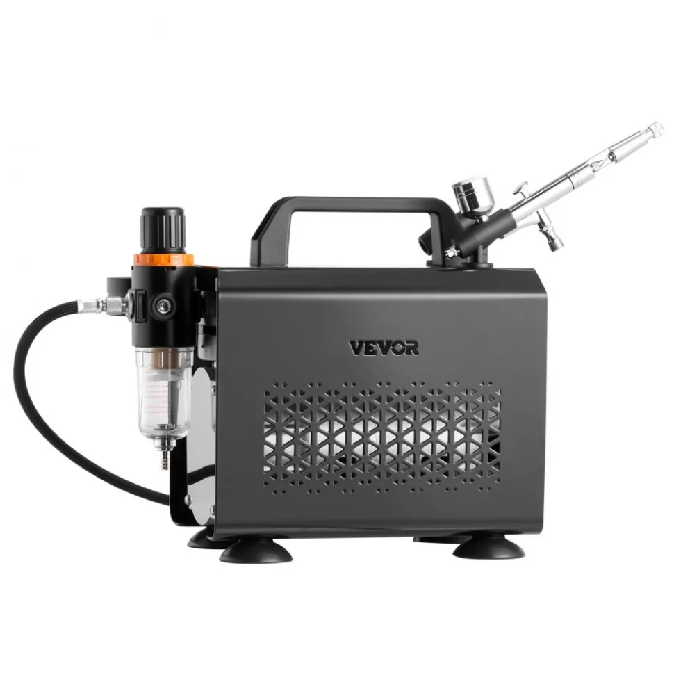 VEVOR Airbrush Kit, 1/6 HP, Air Brush Kit with Air Compressor and Tank, 3 Dual-Action Professional Airbrushes with 3 Tips, Hose, Acrylic Paint, 2 Fans, for Cake Decorating, Model Painting, Nail Art
