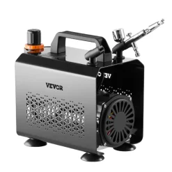 VEVOR Airbrush Kit, 1/6 HP, Air Brush Kit with Air Compressor and Tank, 3 Dual-Action Professional Airbrushes with 3 Tips, Hose, Acrylic Paint, 2 Fans, for Cake Decorating, Model Painting, Nail Art