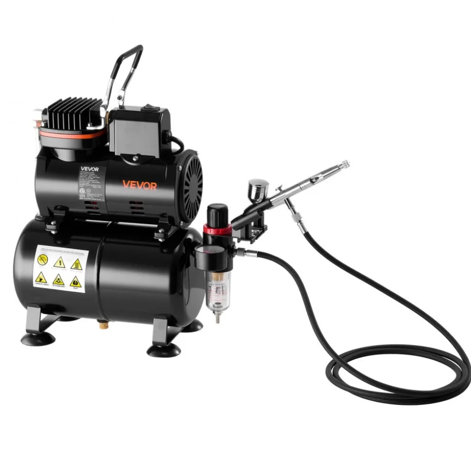 VEVOR Airbrush Kit, 1/6 HP, Air Brush Kit with Air Compressor, 3 Dual-Action Professional Airbrushes with 3 Tips, Hose, Acrylic Paint, Brush, Low Noise, for Cake Decorating, Model Painting, Nail Art