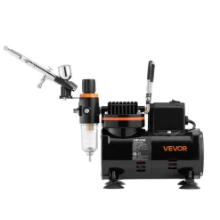 VEVOR Airbrush Kit, 1/6 HP, Air Brush Kit with Air Compressor and Tank, 1 Dual-Action Professional Airbrush with 1 Tip, Hose, Acrylic Paint, 2 Fans, for Cake Decorating, Model Painting, Nail Art