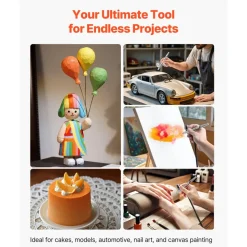 VEVOR Airbrush Kit, 1/6 HP, Air Brush Kit with Air Compressor, 1 Dual-Action Professional Airbrush with 3 Tips, Hose, Holder, Cleaning Set, Low Noise, for Cake Decorating, Model Painting, Nail Art