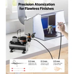 VEVOR Airbrush Kit, 1/6 HP, Air Brush Kit with Air Compressor, 1 Dual-Action Professional Airbrush with 3 Tips, Hose, Holder, Cleaning Set, Low Noise, for Cake Decorating, Model Painting, Nail Art