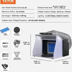 VEVOR Airbrush Spray Booth, Portable Hobby Airbrush Paint Spray Booth Kit with 4 LED Light, Powerful Dual Exhaust Fans, Turntable and 6 ft Extension Hose, for Painting Models, Arts, Crafts, Cakes