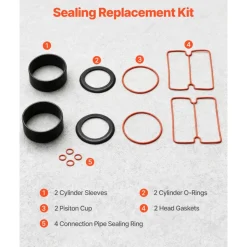 VEVOR Air Compressor Cylinder Sleeve & Compression Ring Kit, Stainless Steel Air Compressor Replacement Parts, Head Gaskets, Cylinder O-Rings, Sleeves, Piston Rings, Fits VEVOR 5.2 CFM Compressors