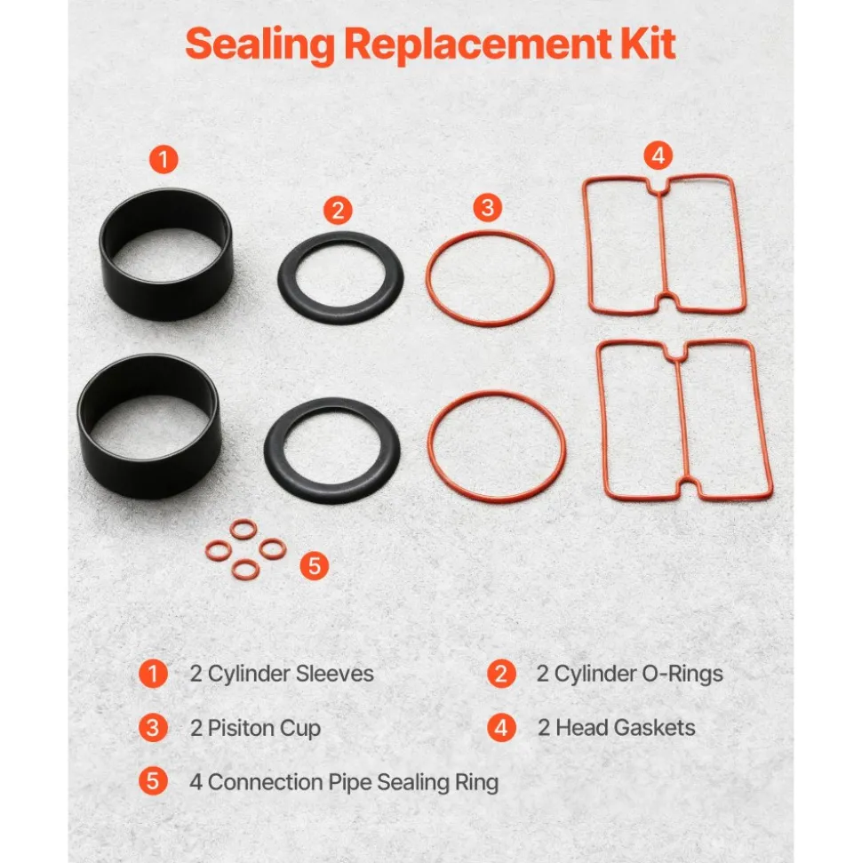VEVOR Air Compressor Cylinder Sleeve & Compression Ring Kit, Stainless Steel Air Compressor Replacement Parts, Head Gaskets, Cylinder O-Rings, Sleeves, Piston Rings, Fits VEVOR 5.2 CFM Compressors