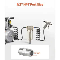 VEVOR Air Compressor Filter, 1/2" NPT Air-Dryer for Compressor with 5μm Brass Filter Element, Auto-Drain Air Compressor Water Separator 175 PSI Max Working Pressure, Aluminum Alloy Bowl