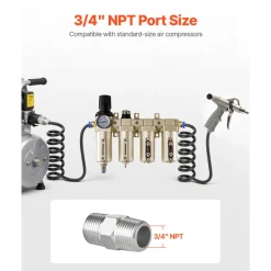 VEVOR Air Compressor Filter Regulator, 1/2" NPT 3-Stage 5μm & 0.3μm & 0.1μm Air Drying System with Micron Filters and Desiccant Dryer, Auto Drain Air Compressor Water Separator 175PSI Max Pressure