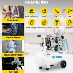 VEVOR Air Compressor 6.6 Gallon, Portable Air Compressor 1 HP, Oil Free Air Compressor Steel Tank 750W, Pancake Air Compressor 115 PSI, Ultra Quiet Compressor for Home Repair, Tire Inflation