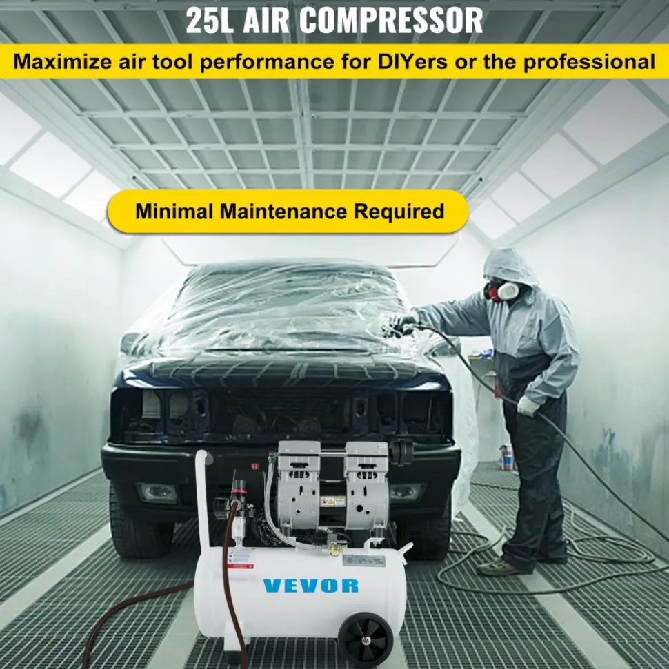 VEVOR Air Compressor 6.6 Gallon, Portable Air Compressor 1 HP, Oil Free Air Compressor Steel Tank 750W, Pancake Air Compressor 115 PSI, Ultra Quiet Compressor for Home Repair, Tire Inflation