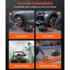 VEVOR Air Compressor, 1 Gallon Steel Tank, 1HP 1.5 CFM 90PSI Oil Free Air Compressor & Max. 120PSI Pressure, 78dB Ultra Quiet Portable Compressor, for Auto Repair, Tire Inflation, Spray Painting