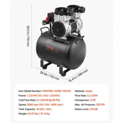 VEVOR Air Compressor, 8 Gallon Steel Tank, 1HP 2.2 CFM@90 PSI Oil Free Air Compressor & Max. 120PSI Pressure, 80dB Ultra Quiet Portable Compressor, for Auto Repair, Tire Inflation, Spray Painting
