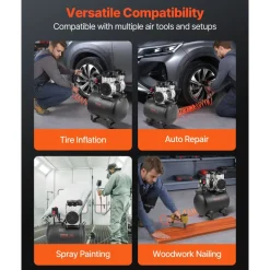 VEVOR Air Compressor, 8 Gallon Steel Tank, 1HP 2.2 CFM@90 PSI Oil Free Air Compressor & Max. 120PSI Pressure, 80dB Ultra Quiet Portable Compressor, for Auto Repair, Tire Inflation, Spray Painting