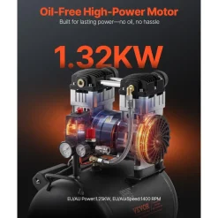 VEVOR Air Compressor, 8 Gallon Steel Tank, 1HP 2.2 CFM@90 PSI Oil Free Air Compressor & Max. 120PSI Pressure, 80dB Ultra Quiet Portable Compressor, for Auto Repair, Tire Inflation, Spray Painting