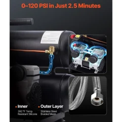 VEVOR Air Compressor, 4.6 Gallon Steel Tank, 1HP 2.2 CFM@90 PSI Oil Free Air Compressor & Max. 120PSI Pressure, 80dB Ultra Quiet Portable Compressor, for Auto Repair, Tire Inflation, Spray Painting