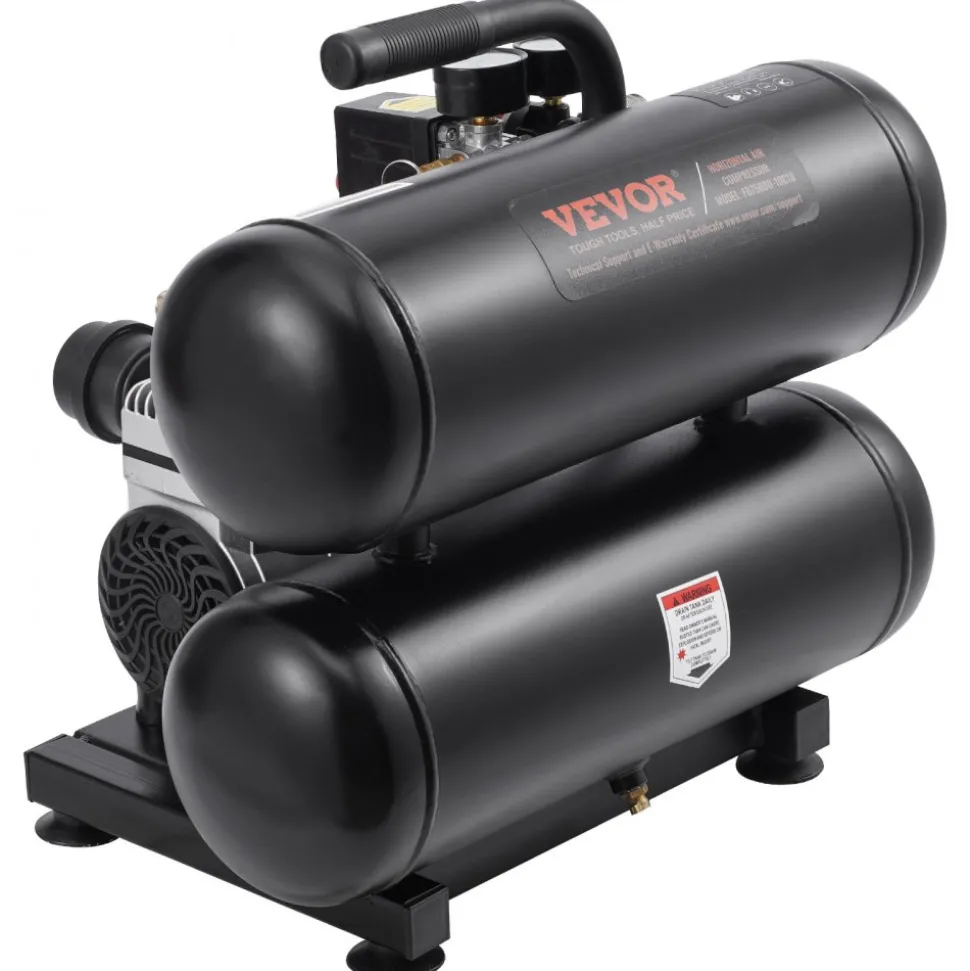 VEVOR Air Compressor, 4.6 Gallon Steel Tank, 1HP 2.2 CFM@90 PSI Oil Free Air Compressor & Max. 120PSI Pressure, 80dB Ultra Quiet Portable Compressor, for Auto Repair, Tire Inflation, Spray Painting