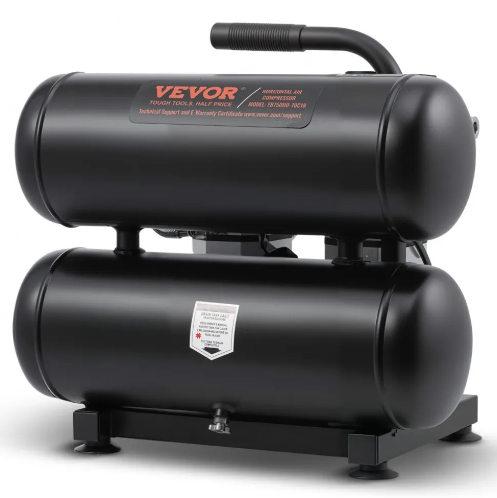 VEVOR Air Compressor, 4.6 Gallon Steel Tank, 1HP 2.2 CFM@90 PSI Oil Free Air Compressor & Max. 120PSI Pressure, 80dB Ultra Quiet Portable Compressor, for Auto Repair, Tire Inflation, Spray Painting