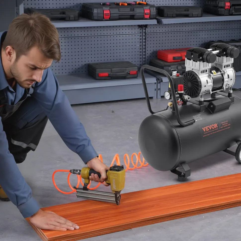 VEVOR Air Compressor, 15 Gallon Steel Tank, 2HP 5.3 CFM@90 PSI Oil Free Air Compressor & Max. 125PSI Pressure, 78dB Ultra Quiet Portable Compressor, for Auto Repair, Tire Inflation, Spray Painting