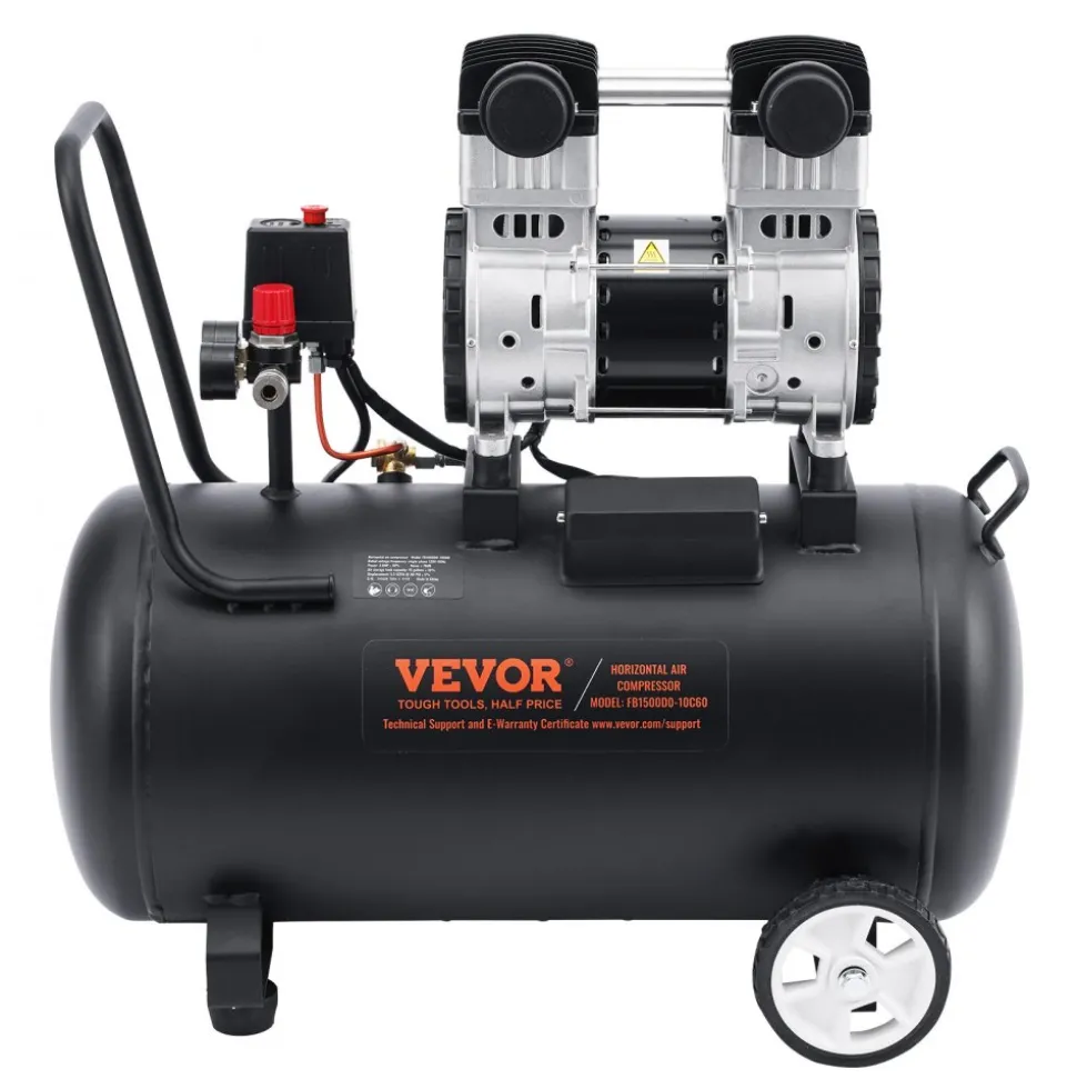 VEVOR Air Compressor, 15 Gallon Steel Tank, 2HP 5.3 CFM@90 PSI Oil Free Air Compressor & Max. 125PSI Pressure, 78dB Ultra Quiet Portable Compressor, for Auto Repair, Tire Inflation, Spray Painting