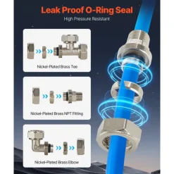 VEVOR Air Compressor Line Kit, 100FT x 3/4", HDPE-Aluminum Compressed Air Piping System, Leak-Proof, Pressure-Resistant & Easy-to-Install, Compressed Air Line Tubing Kit for Garages Workshops, Blue