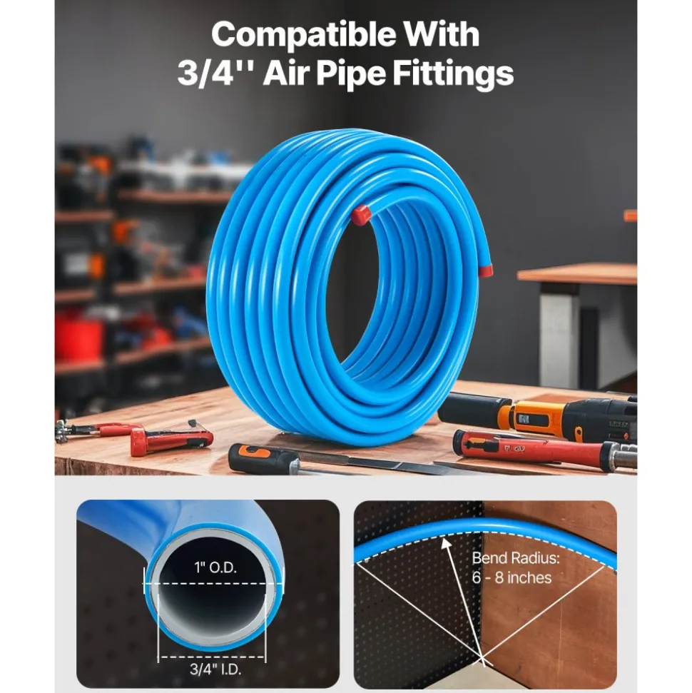 VEVOR Air Compressor Line Kit, 100FT x 3/4", HDPE-Aluminum Compressed Air Piping System, Leak-Proof, Pressure-Resistant & Easy-to-Install, Compressed Air Line Tubing Kit for Garages Workshops, Blue