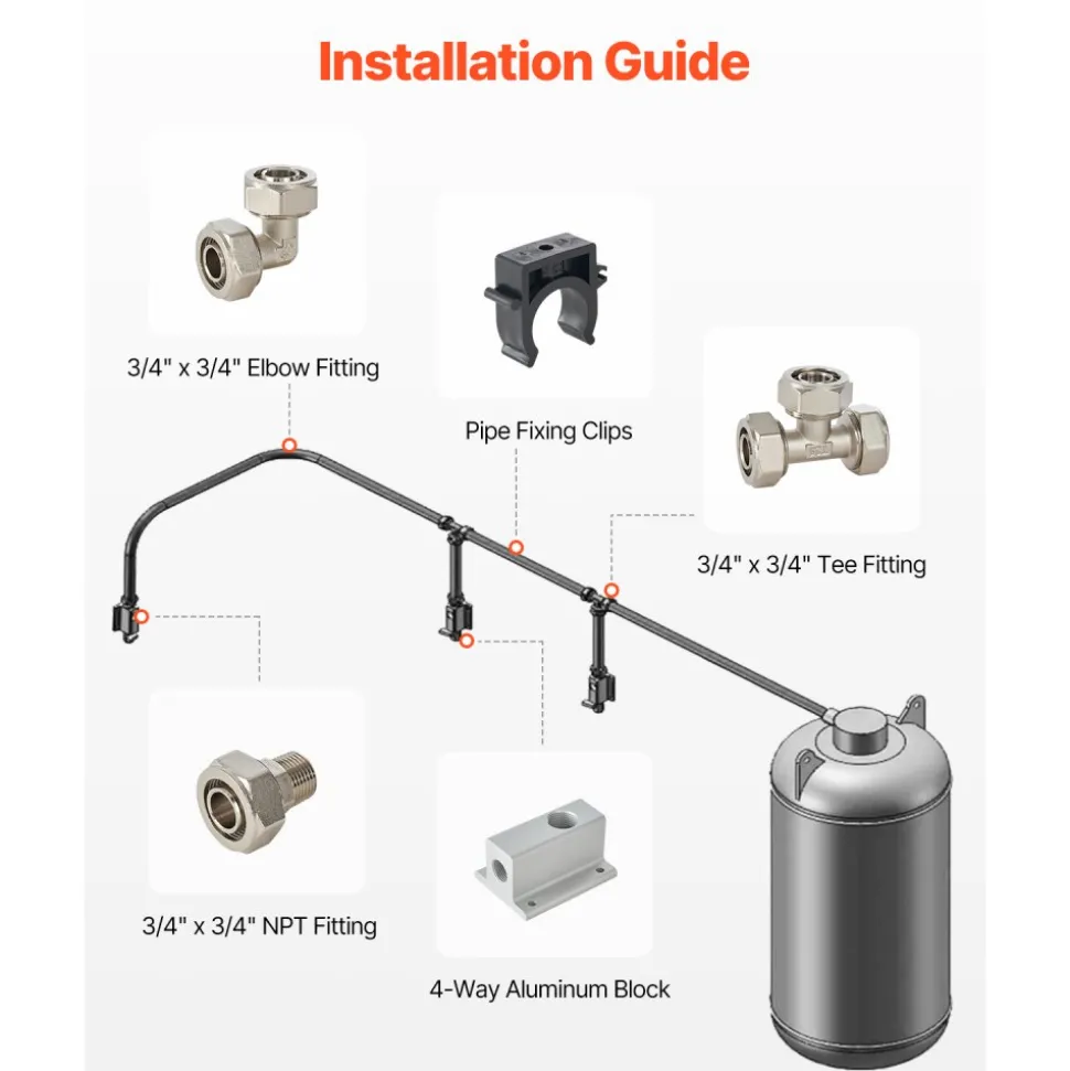 VEVOR Air Compressor Line Kit, 200FT x 3/4", HDPE-Aluminum Compressed Air Piping System, Leak-Proof & Easy-to-Install, Compressed Air Line Tubing Kit for Garages Workshops, Black
