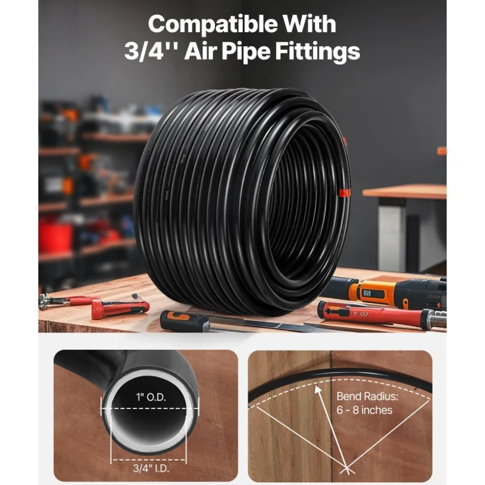 VEVOR Air Compressor Line Kit, 200FT x 3/4", HDPE-Aluminum Compressed Air Piping System, Leak-Proof & Easy-to-Install, Compressed Air Line Tubing Kit for Garages Workshops, Black