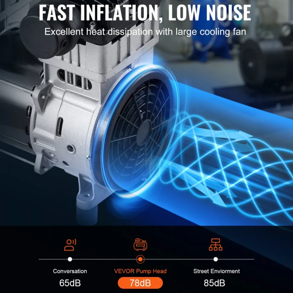 VEVOR Air Compressor Motor, 2HP 5.2CFM @ 90PSI Oil Free Air Compressor Pump & Max. 145PSI Pressure, 78dB Ultra-Quiet Compressor Motor for Auto Repair, Tire Inflation, Spray Painting, Woodwork Nailing