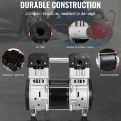 VEVOR Air Compressor Motor, 2HP 5.2CFM @ 90PSI Oil Free Air Compressor Pump & Max. 145PSI Pressure, 78dB Ultra-Quiet Compressor Motor for Auto Repair, Tire Inflation, Spray Painting, Woodwork Nailing