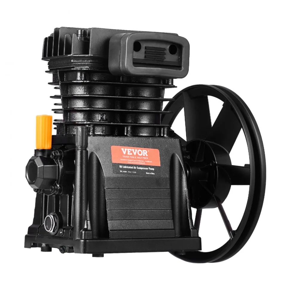 VEVOR Air Compressor Pump Head, 3HP 5.8CFM @ 90PSI, Twin Cylinder Oil Lubricated Air Compressor Piston Pump Head, Single-Stage Aluminum Air Compressor Pump Replacement with Max. 116PSI Pressure
