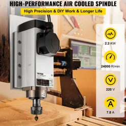 VEVOR Air Cooled Spindle Motor 2.2KW CNC Spindle Motor 220V Square Air Cooled Spindle Motor ER20 Collet 24000 RPM CNC Spindle 6A Spindle Motor 400 Hz for CNC Router Engraving Milling Machine