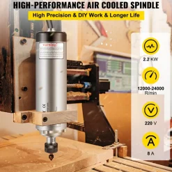 VEVOR Air Cooled Spindle Motor ER20 CNC Spindle Milling Motor 2.2KW Spindle Motor 24000 RPM 400 Hz for CNC Router Engraving Milling Grind Machine(220V)