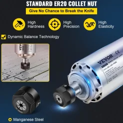 VEVOR Air Cooled Spindle Motor ER20 CNC Spindle Milling Motor 2.2KW Spindle Motor 24000 RPM 400 Hz for CNC Router Engraving Milling Grind Machine(220V)