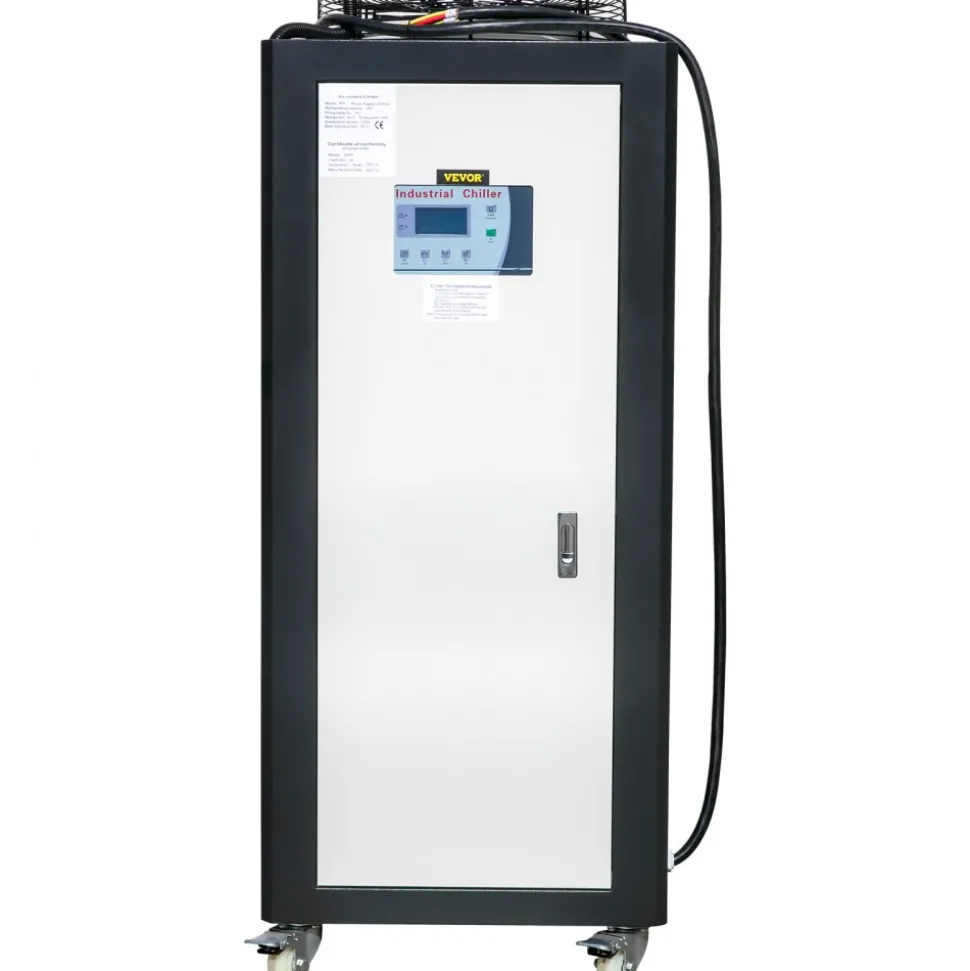 VEVOR Air Cooled Water Chiller 5 Ton Portable, 5Hp 53L Tank Industrial Chiller, Finned Condenser w/Micro-Computer Control, 15KW Cooling Capacity Stainless Steel Tank Chiller Machine for Cooling Water
