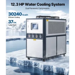 VEVOR Air-Cooled Water Chiller, 12.3 HP, Industrial Water Chiller with 30,240 Kcal/h Cooling Capacity, Dual Compressor, 37 Gal Large Tank, LED Display, Cooler for Cooling Water, Not Air Conditioner