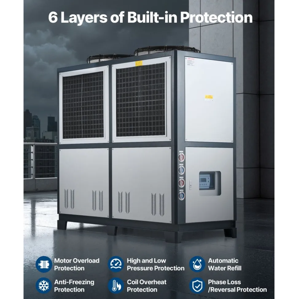 VEVOR Air-Cooled Water Chiller, 25 HP, Industrial Water Chiller with 60,480 Kcal/h Cooling Capacity, Dual Compressor, 53 Gal Large Tank, LED Display, Cooler for Cooling Water, Not Air Conditioner