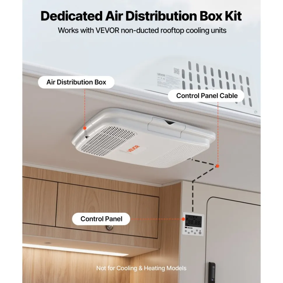 VEVOR Air Distribution Box, 115V Non-Ducted RV Air Conditioner ADB Unit with Operating Panel, Detachable Filter, and Four-Way Airflow, Used for VEVOR Non-Ducted Cooling-Only Rooftop RV AC Unit, White