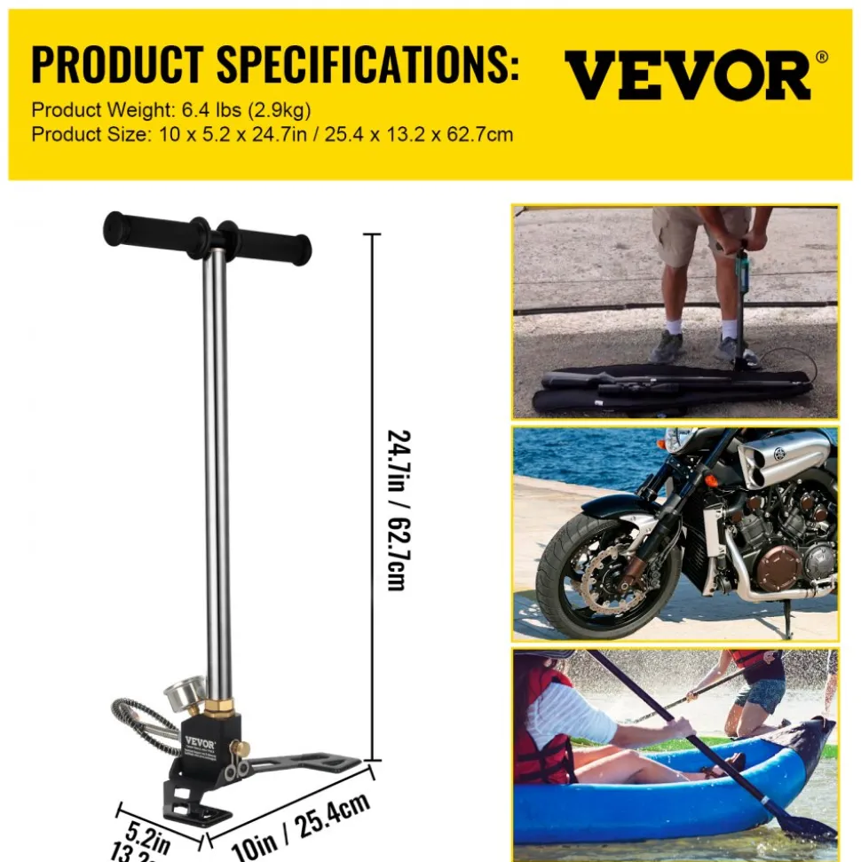 VEVOR Airgun PCP Pump 4500PSI High Pressure Hand Pump 3 Stage Pump Chamber PCP Air Pump