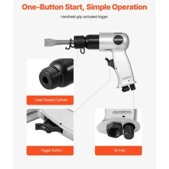 VEVOR Air Hammer, 3500BPM Pneumatic Hammer with 2.76 inch Stroke & 4PCS Chisels Round Shank, Pistol-Grip Compact Air Chisel Pneumatic Shovel Tool for Cutting Punching Scraping