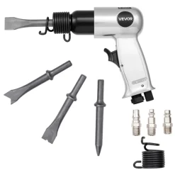 VEVOR Air Hammer, 3500BPM Pneumatic Hammer with 2.76 inch Stroke & 4PCS Chisels Round Shank, Pistol-Grip Compact Air Chisel Pneumatic Shovel Tool for Cutting Punching Scraping