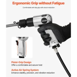VEVOR Air Hammer, 3500BPM Pneumatic Hammer with 2.76 inch Stroke & 4PCS Chisels Round Shank, Pistol-Grip Compact Air Chisel Pneumatic Shovel Tool for Cutting Punching Scraping