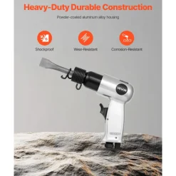 VEVOR Air Hammer, 3500BPM Pneumatic Hammer with 2.76 inch Stroke & 4PCS Chisels Round Shank, Pistol-Grip Compact Air Chisel Pneumatic Shovel Tool for Cutting Punching Scraping