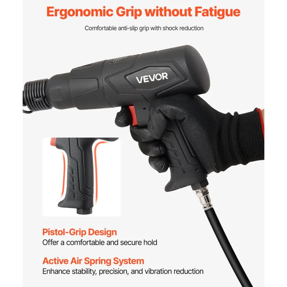 VEVOR Air Hammer, 2500-2700BPM Pneumatic Hammer with 2.76-inch Stroke & 4PCS 6.7" Long Barrel Chisels, Pistol-Grip Compact Air Chisel Pneumatic Shovel Tool for Cutting Scraping Demolishing