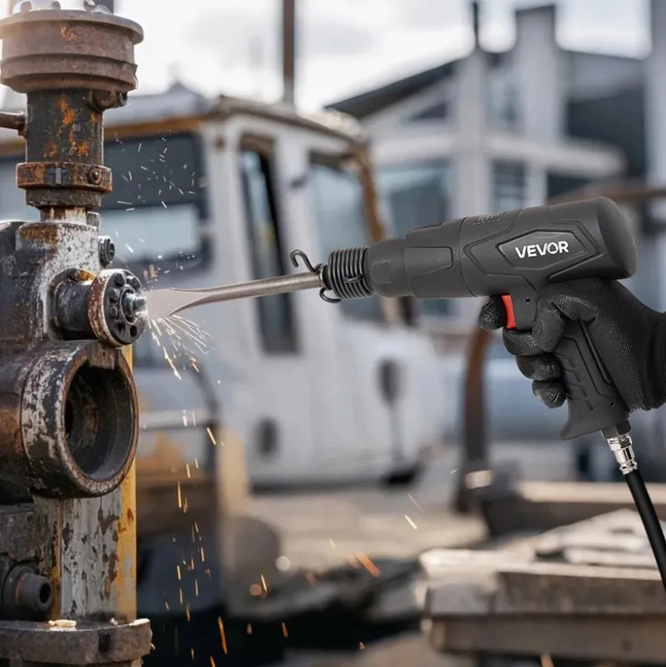 VEVOR Air Hammer, 2500-2700BPM Pneumatic Hammer with 2.76-inch Stroke & 4PCS 6.7" Long Barrel Chisels, Pistol-Grip Compact Air Chisel Pneumatic Shovel Tool for Cutting Scraping Demolishing