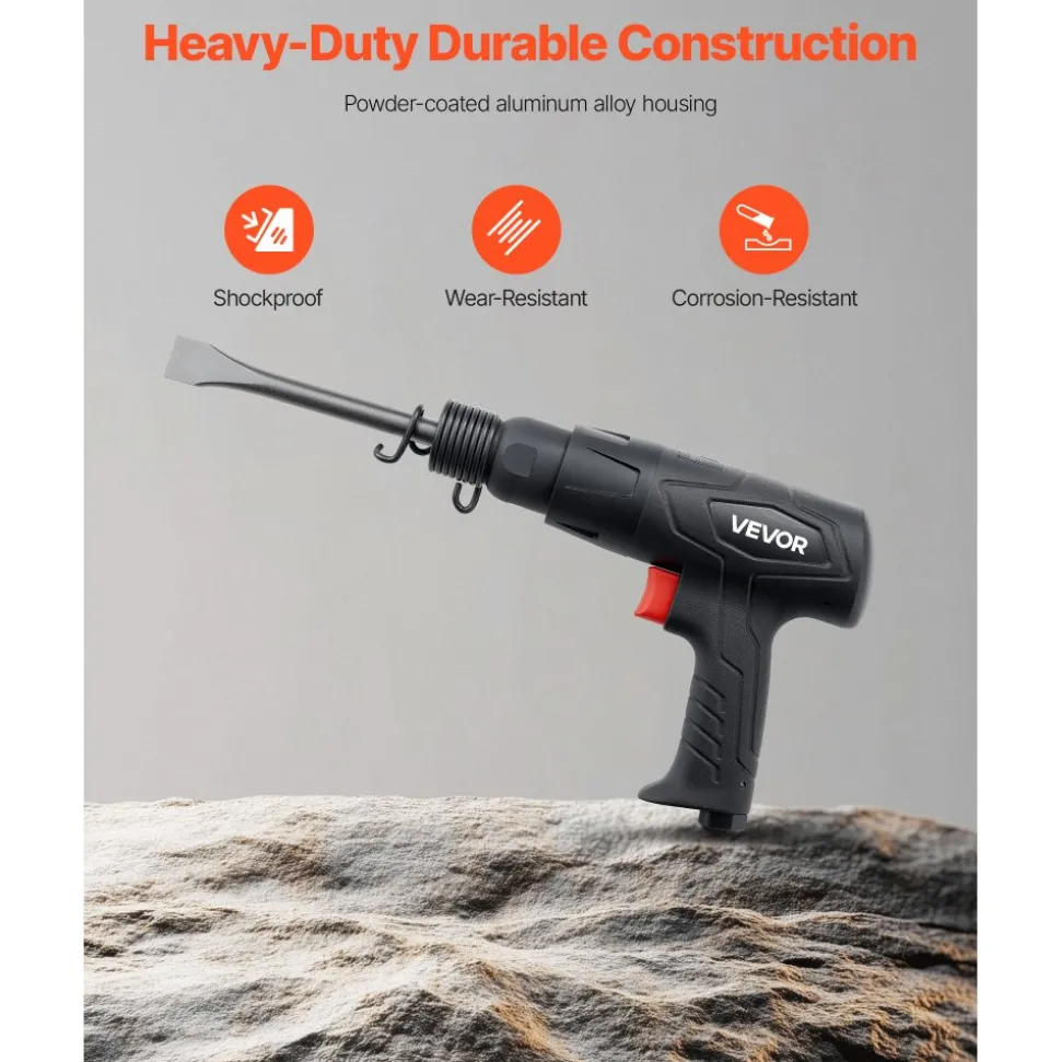 VEVOR Air Hammer, 2500-2700BPM Pneumatic Hammer with 2.76-inch Stroke & 4PCS 6.7" Long Barrel Chisels, Pistol-Grip Compact Air Chisel Pneumatic Shovel Tool for Cutting Scraping Demolishing