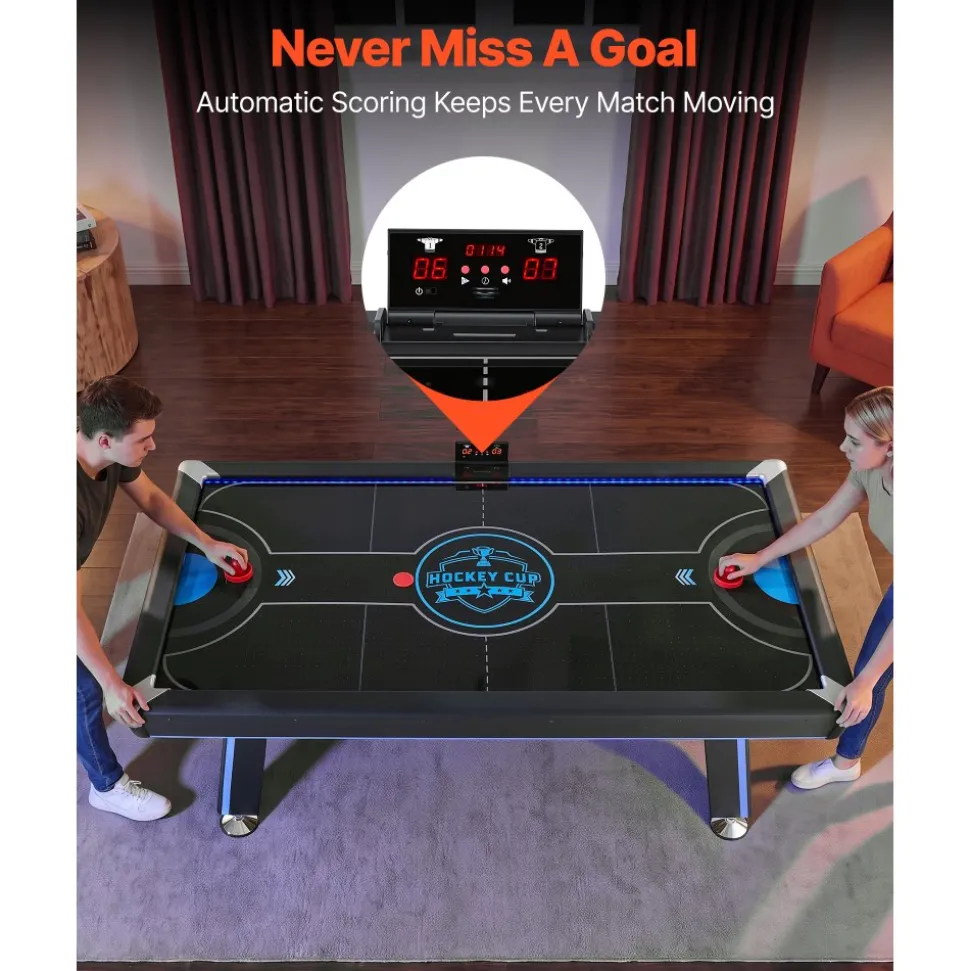 VEVOR 89" Air Hockey Table with LED Lights & Electronic Scorer, for Family Game Room, Basements, Home, Air Powered Hockey Arcade Game Table Set with High-powered Blower, Stable H-shaped Leg