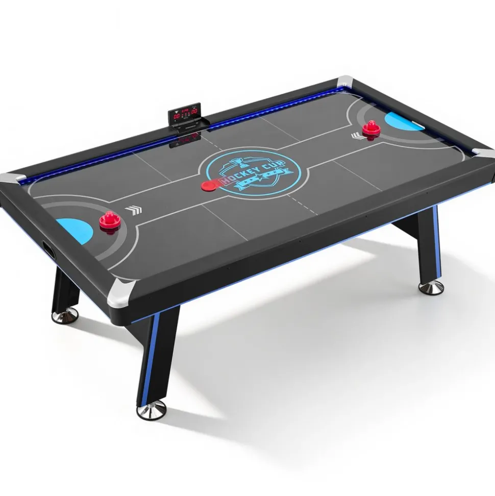 VEVOR 89" Air Hockey Table with LED Lights & Electronic Scorer, for Family Game Room, Basements, Home, Air Powered Hockey Arcade Game Table Set with High-powered Blower, Stable H-shaped Leg