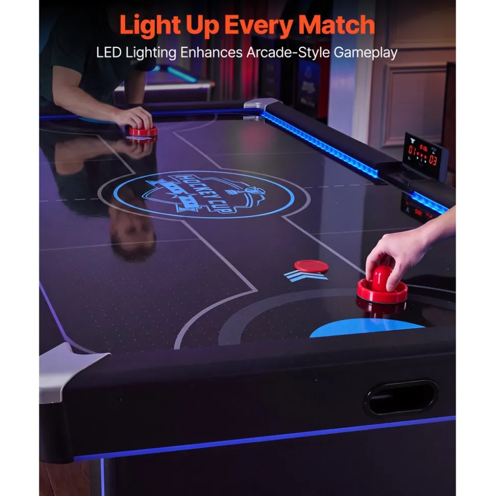 VEVOR 89" Air Hockey Table with LED Lights & Electronic Scorer, for Family Game Room, Basements, Home, Air Powered Hockey Arcade Game Table Set with High-powered Blower, Stable H-shaped Leg
