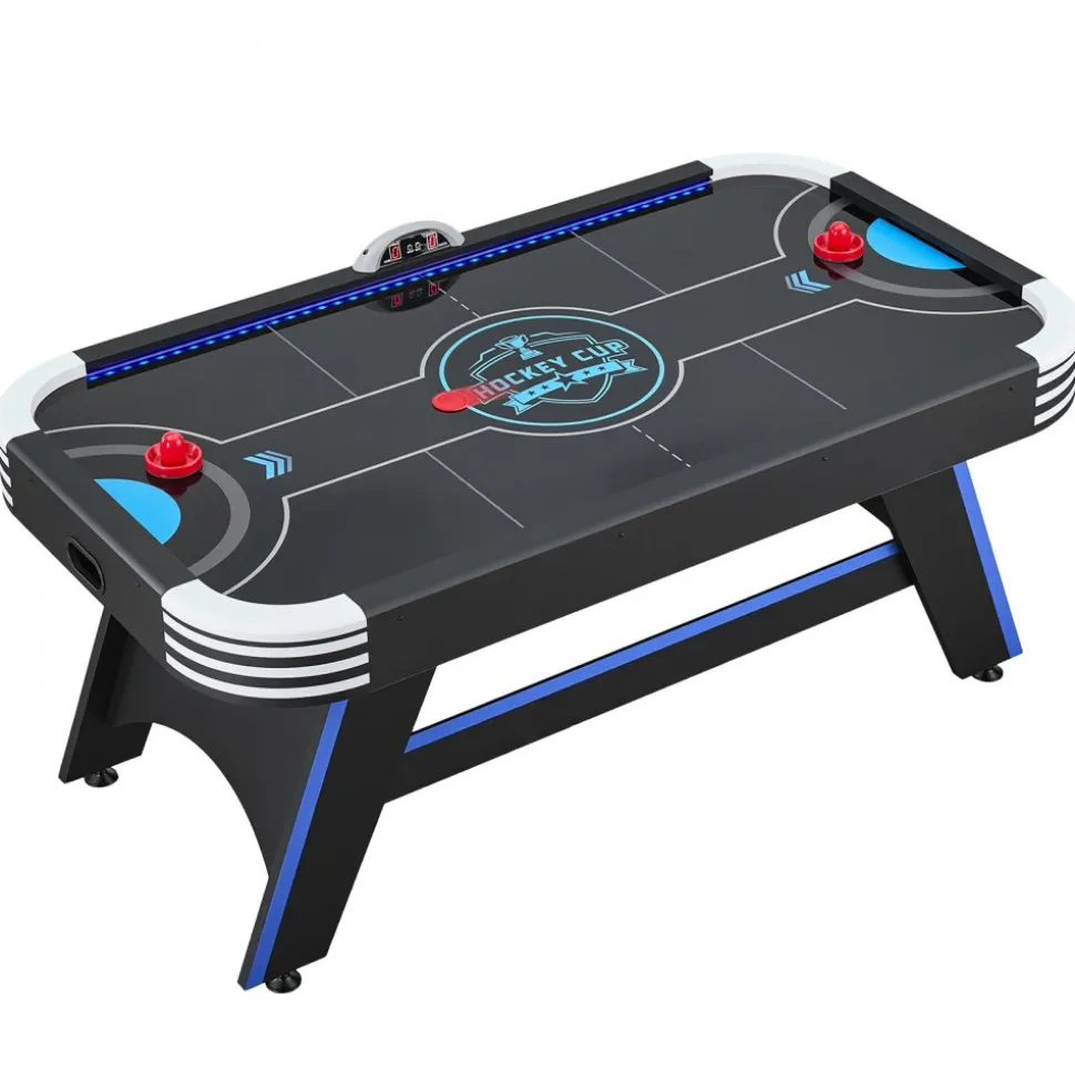 VEVOR 72" Air Hockey Table with LED Lights & Electronic Scorer, for Family Game Room, Basements and Home, Air Powered Hockey Arcade Game Table Set with High-powered Blower, Stable Leg