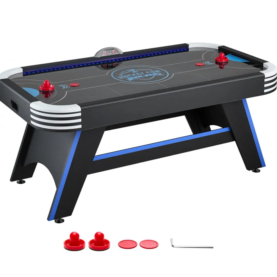 VEVOR 72" Air Hockey Table with LED Lights & Electronic Scorer, for Family Game Room, Basements and Home, Air Powered Hockey Arcade Game Table Set with High-powered Blower, Stable Leg